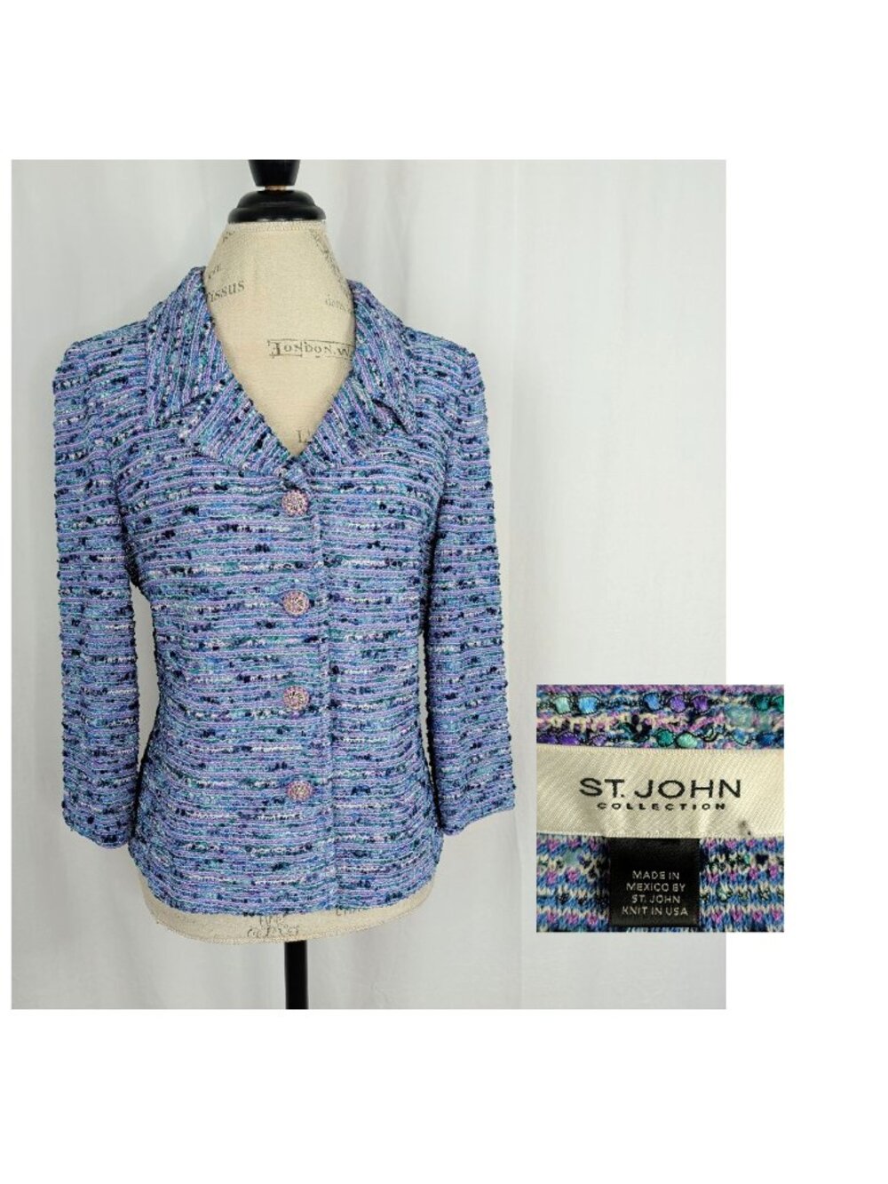 St John Blue Tweed Blazer Medium Knit Short